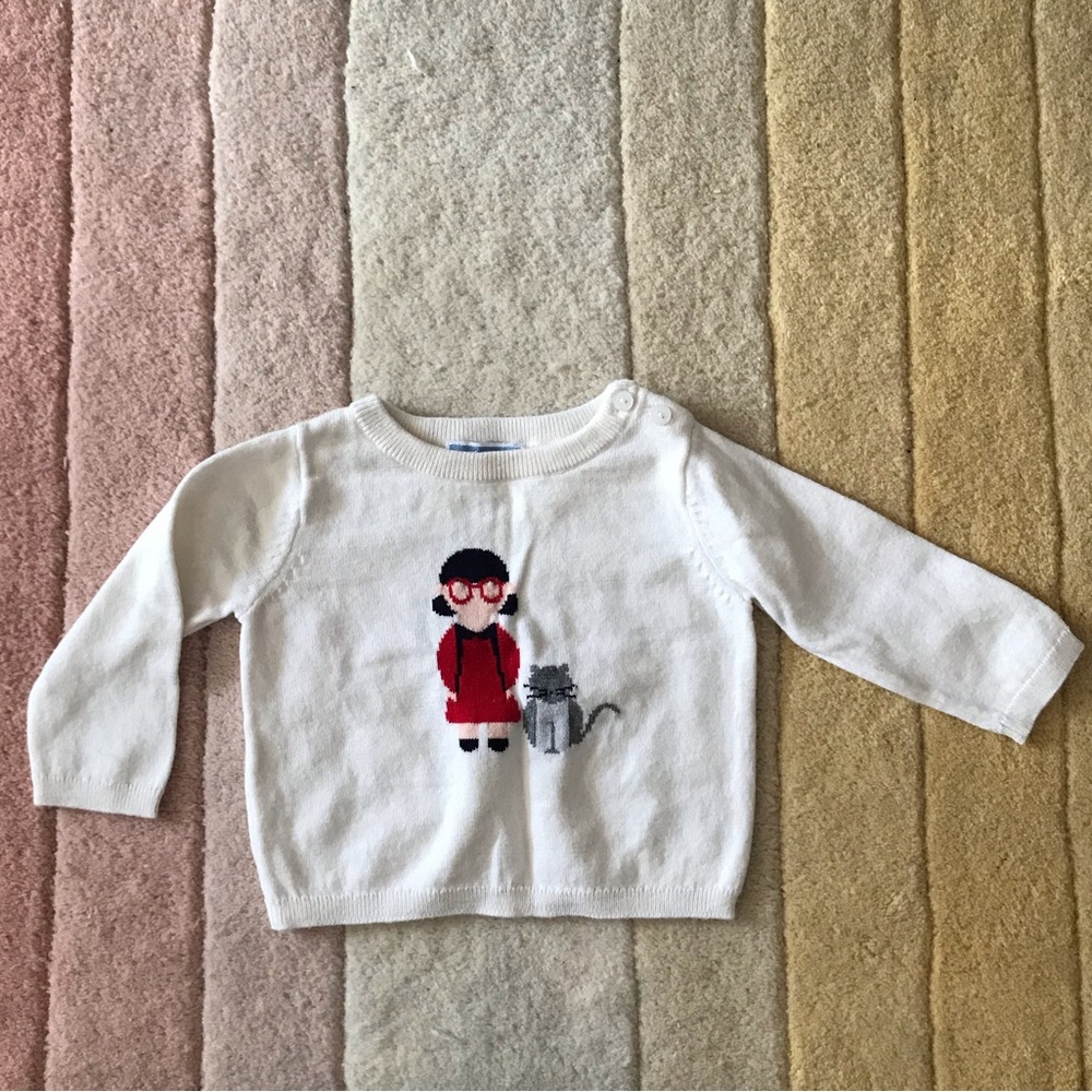 Jacadi White Sweater with Red and Gray Design